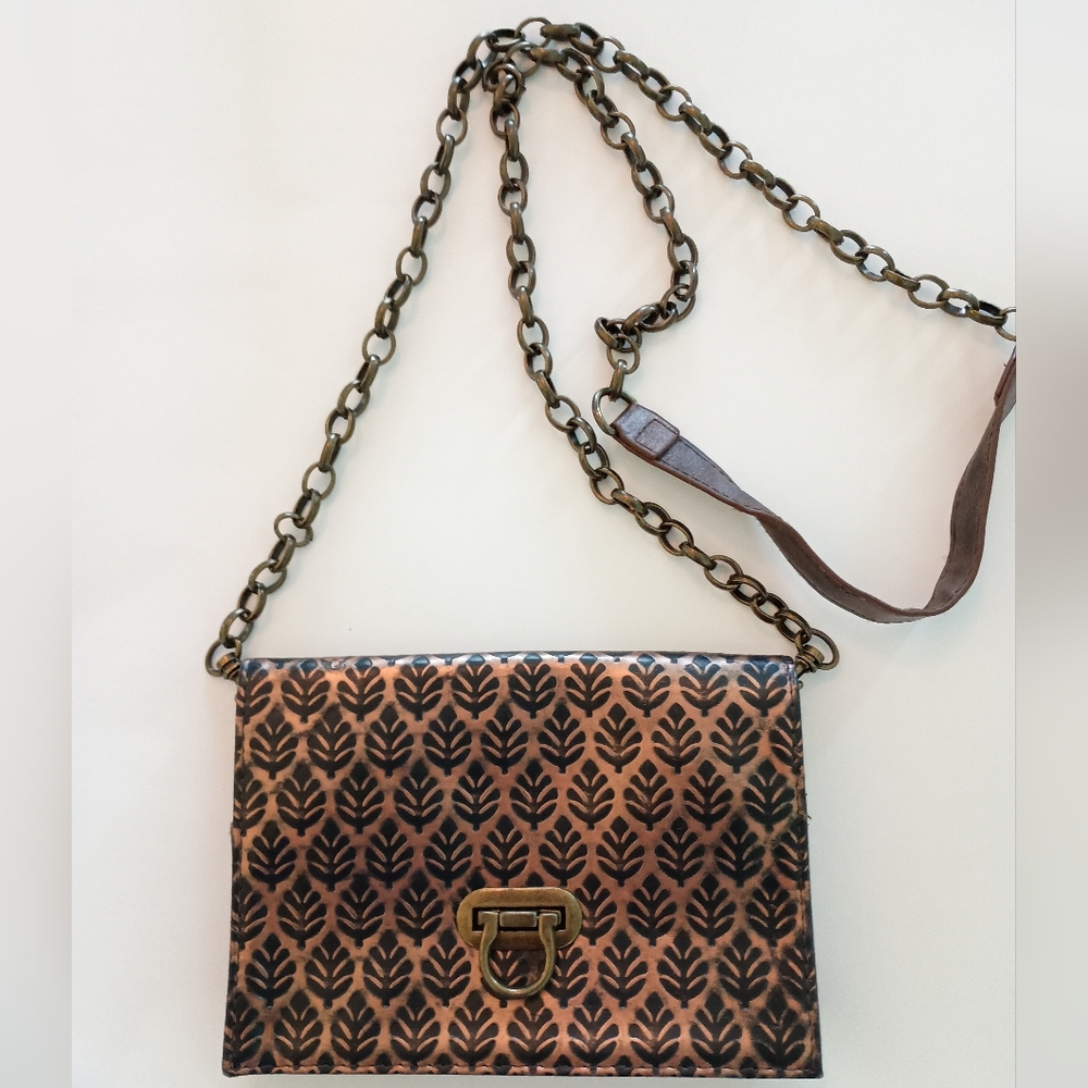 Braciano Copper Accented Ladies Clutch with Removable Chain Strap